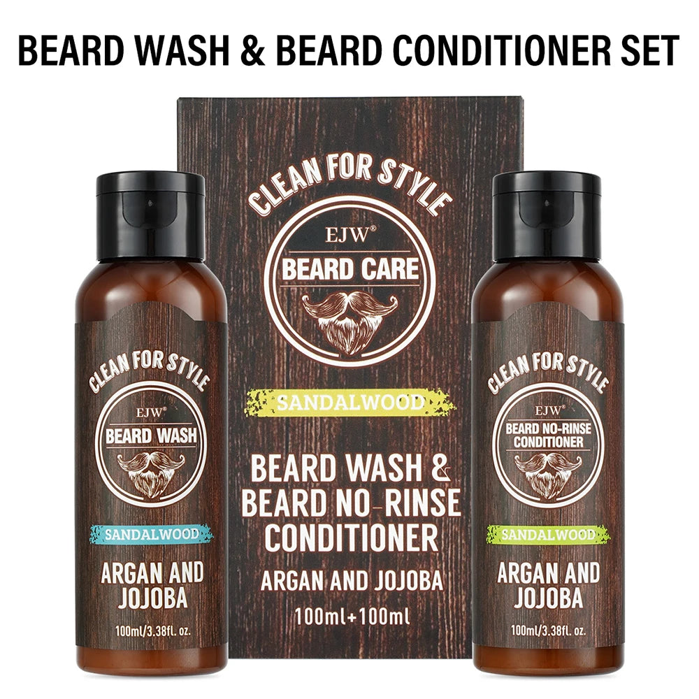 EJW Sandalwood Beard Shampoo & Conditioner Set – Argan & Jojoba Beard Care Set Oasis Select Beard Care Set