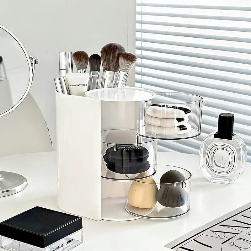 3 Tier Rotating Makeup Organizer Holder With Dustproof Lid Clear Acrylic Cosmetic Storage For Brushes Produce Box Clothes Oasis Select