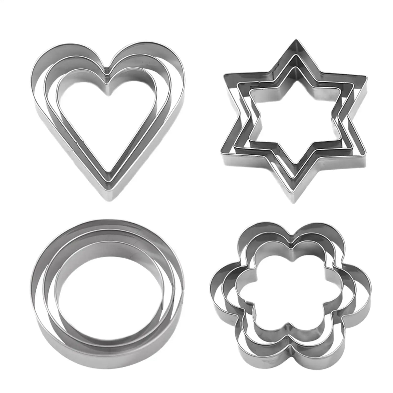 12Pcs Stainless Steel Mold Heart Star Flower Geometric Shape Cookie Cutters Chocolate Cake Molds Fondant Biscuits Baking Tools Oasis Select