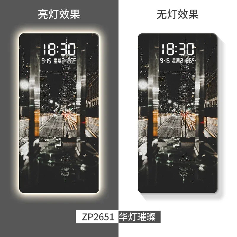 Led Electronic Wall Hanging Clock City Night View Human Body Sensing Decorative Painting Wall Clock Oasis Select ZP2651 80cm x 40cm plug in