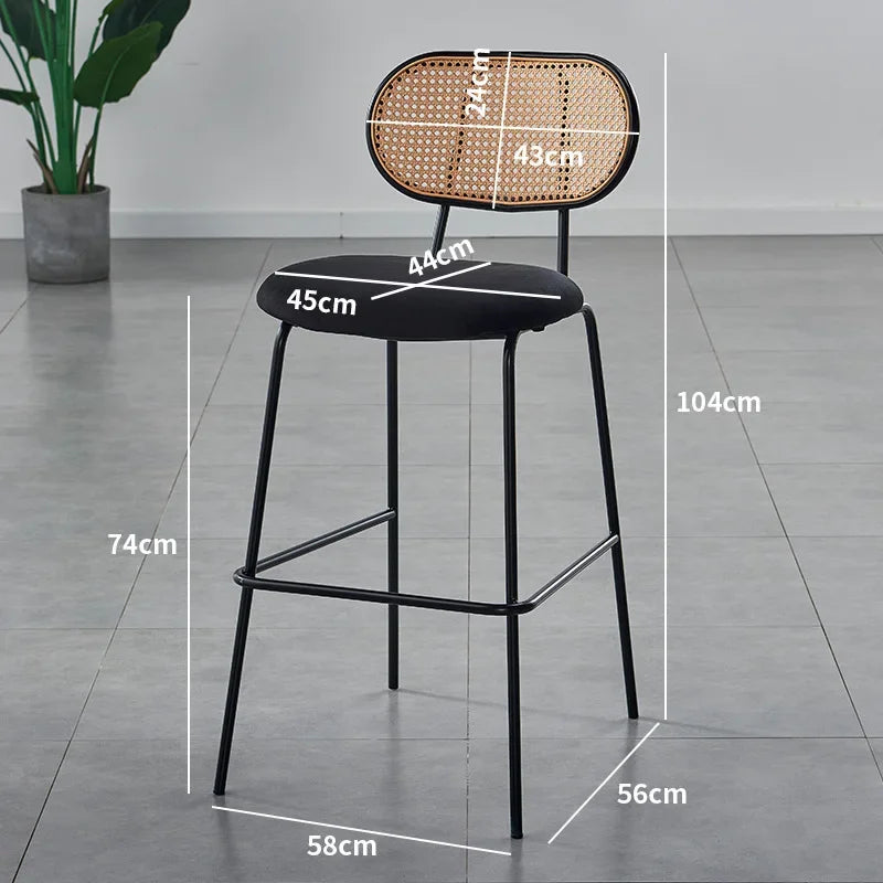 Multi-functional Nordic Modern Simple Bar Chair Home Rattan Backrest High Chair Soft Bag Bar Cafe Bar Stool Durable Oasis Select