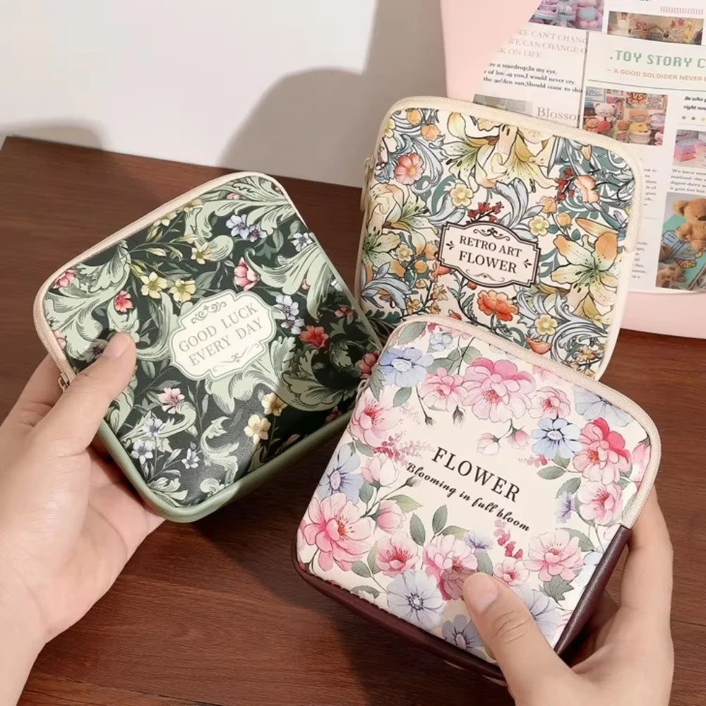 Women Girls Cosmetic Makeup Bag Coin Purse Large Capacity Sanitary Pads Bag Portable Mini Data Cables Organizer Multipurpose Oasis Select