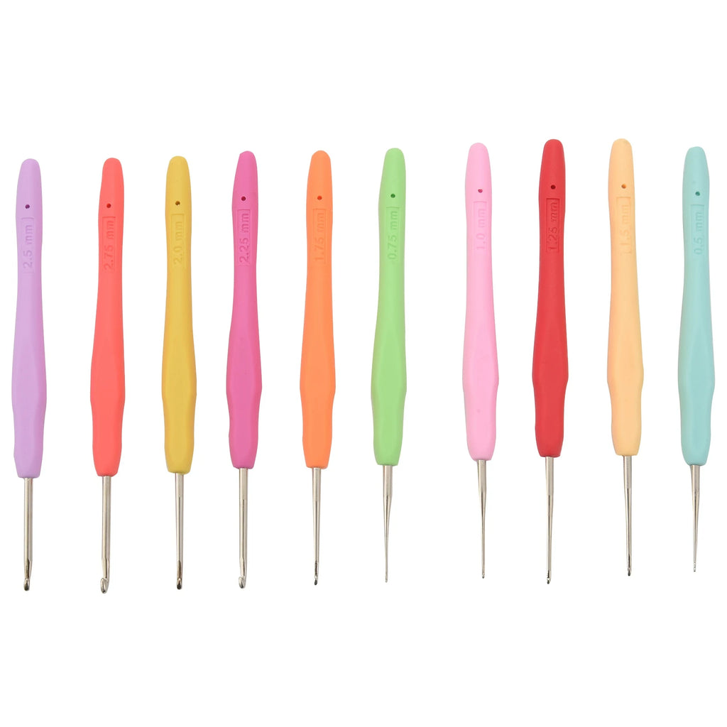 LIKE WISH 10Pcs Small Size Lace Crochet Hooks (0.5-2.75Mm), Ergonomic Crochet Hooks Set With Soft Grip Handle For Thread Oasis Select