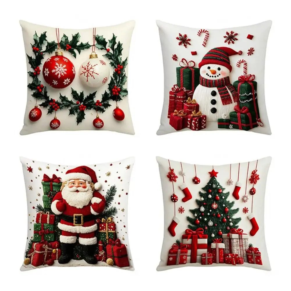Christmas Cushion Cover | Snowflake & Santa Pillowcase 45x45cm