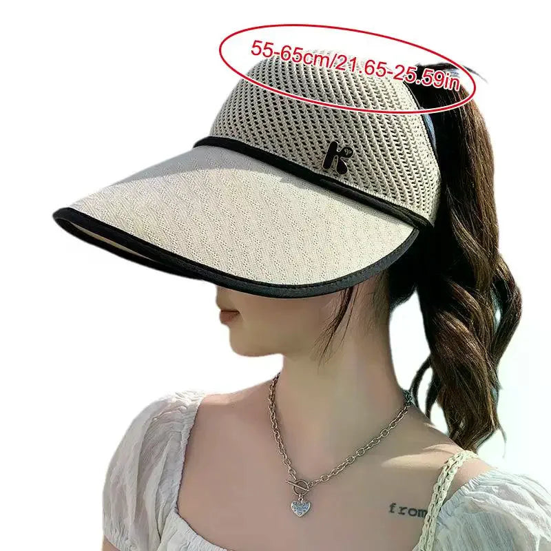 Straw Sun Hat for Women Wide Brim Empty Top Lightweight Adjustable for Outdoor Travel Beach Sunshade Oasis Select