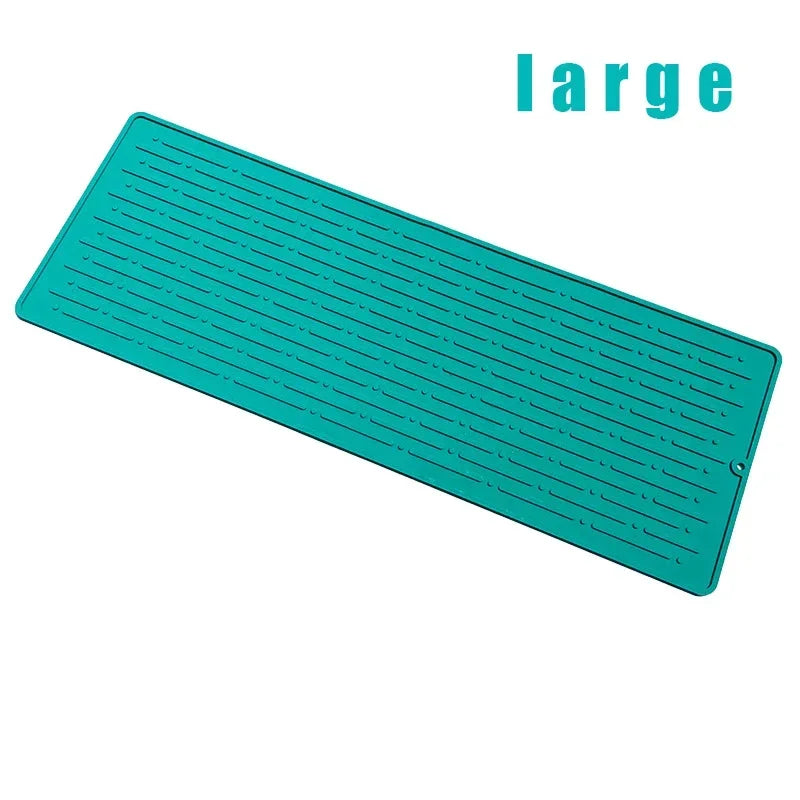 Silicone Dish Cup Drying Mat Anti-slip Sink Countertop Drain Pad Organizer Kitchenware Storage Protective Mat Kitchen Supplies Oasis Select large green as show