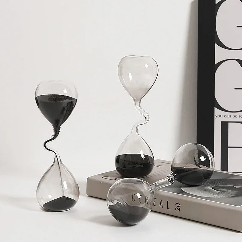 Curve Design Black Hourglass Modern Style Home Decor Accessories Glass Craft Simple Interior Table Ornament Aesthetic Sand Clock Oasis Select