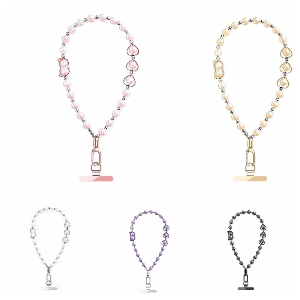 Mobile Phone Chain Hanging Rope Chain High-end Bead Wrist Style Pearl Chain Rope Short Style with Gasket Anti Loss Hanging Rope Oasis Select