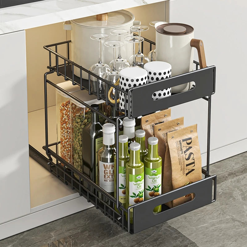 Lower sink shelf No punching, basket in cabinet, bathroom countertop finishing rack, double-layer kitchen pumping storage rack Oasis Select