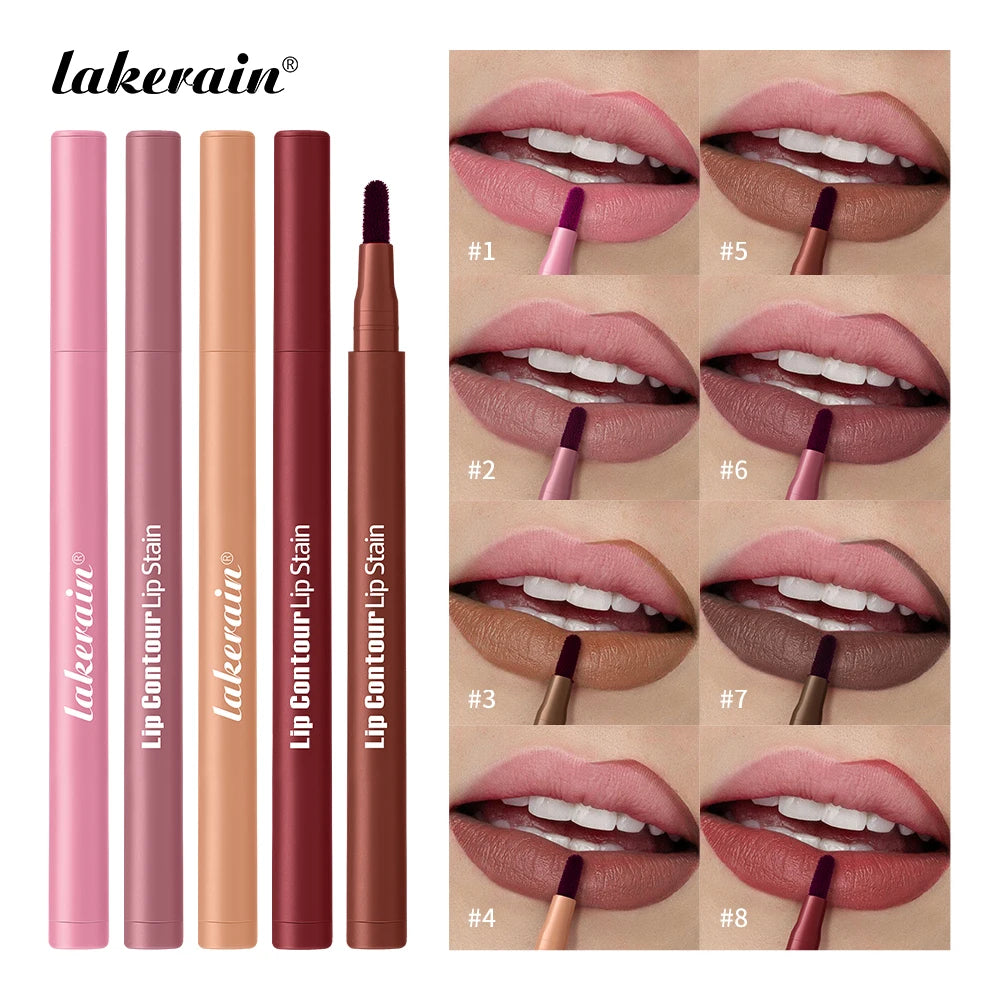 Lakerain Lip Contour Lip Stain Pen Smudge-proof Non-stick Cup Moisturizing Lip Makeup Cosmetic 2-in-1 Lip Stain & Liner Oasis Select