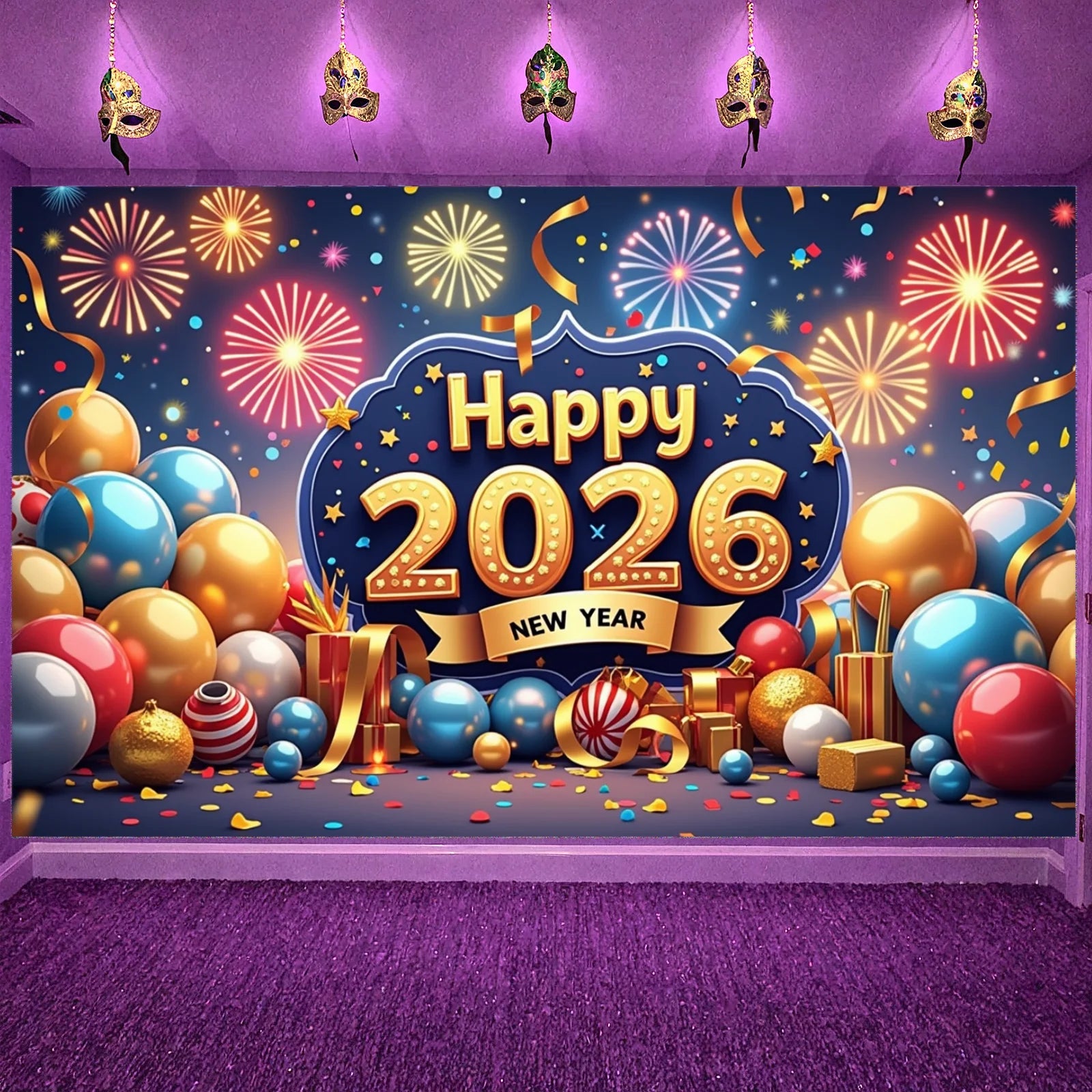 Happy New Year 2026 Party Decoration Backdrop New Year Champagne Clock Christmas Banner New Year Party Supplies Photo Background Oasis Select