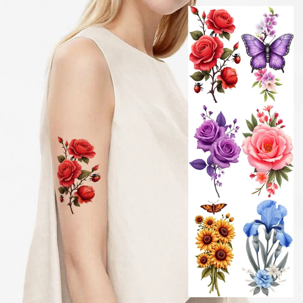 9-Piece Butterfly & Floral Temporary Tattoo Stickers | Waterproof