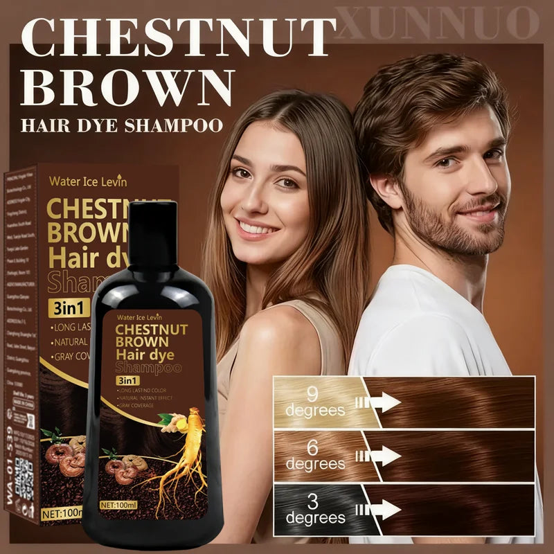 Water Ice Levin 3-in-1 Chestnut Brown Hair Dye Shampoo with Ginger & Ginseng for Instant Gray Coverage & Long-Lasting Color Oasis Select