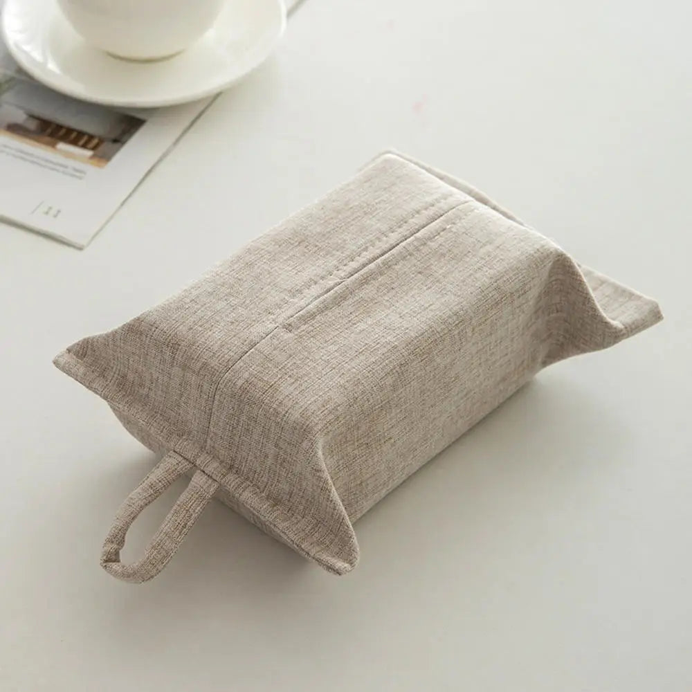 Japanese Style Hanging Napkin Holder Cover Cosmetic Box Case Canvas Cloth Tissue Box Pouch Organizer Home Office Car Accessories Oasis Select Beige