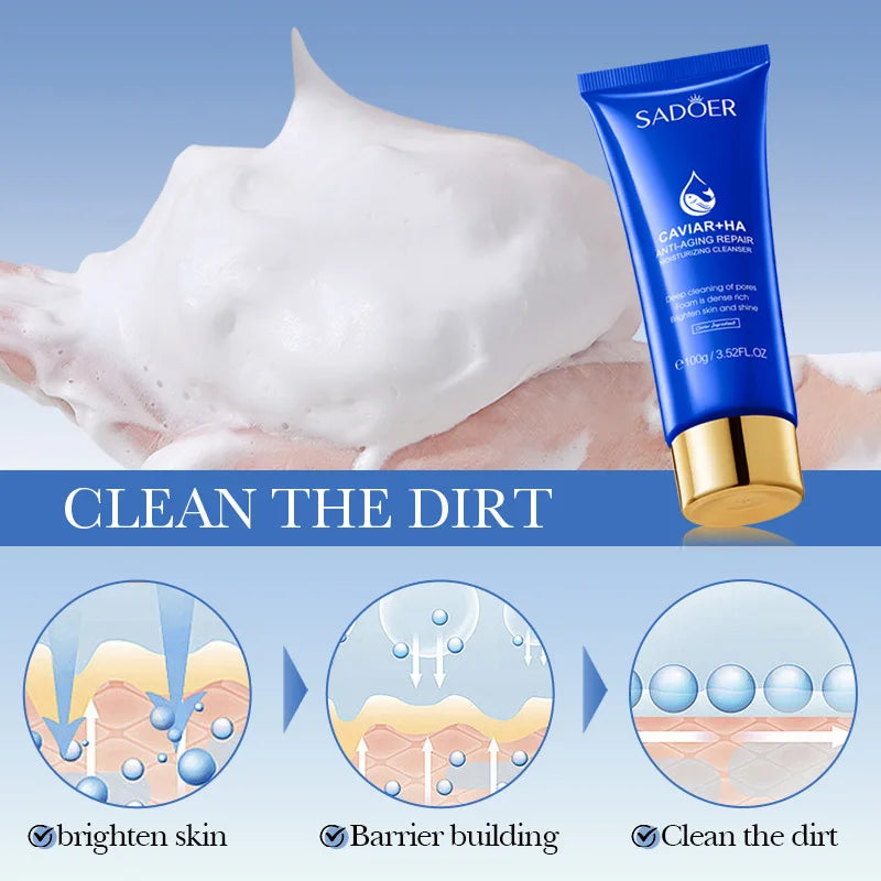 SADOER Caviar Face Wash – Deep Cleansing & Anti-Wrinkle Foam Foaming Facial Cleanser Oasis Select