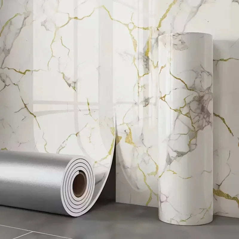 1Roll Marble Imitation Self-Adhesive Wall Sticker Thick Gilded Luxury TV Background Wallpaper Waterproof Oilproof Home Decor Oasis Select