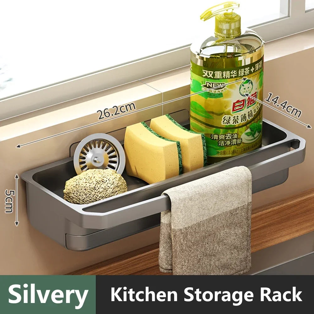 Kitchen Sink Organizer Drain Rack Self-draining Shelf Sponge Holder Dishcloth Faucet Storage Soap Drainer Kitchen Accessories Oasis Select gray-01