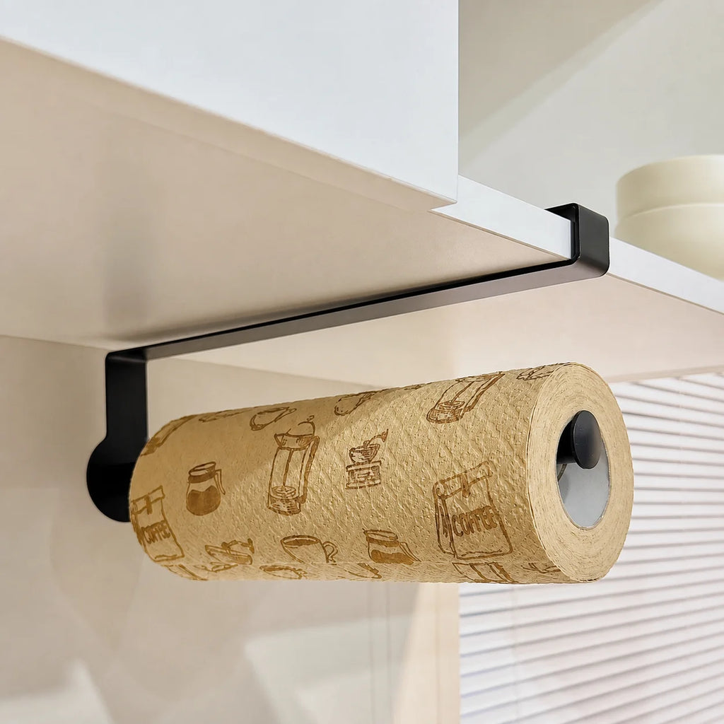 1 pc Punch-free Iron Kitchen Paper Towel Holder, Under-Cabinet Punch-Free Paper Towel Rack, Durable and Easy to Clean Oasis Select
