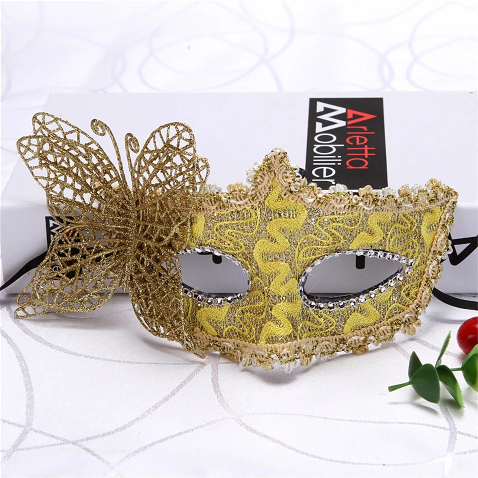 2025 NEW Side Butterfly Masquerade Mask New Fashion Half Face Eye Mask Party Makeup Ball Venetian Party Mardi Gras Mask Oasis Select Yellow CHINA