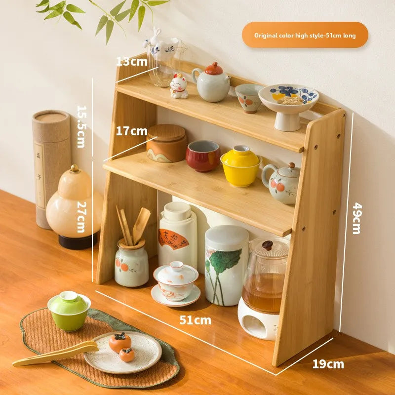 Desktop tea house walnut tea set rack teacup rack Bogu rack Chinese solid wood desktop tea table desktop storage Oasis Select Primary 51 high