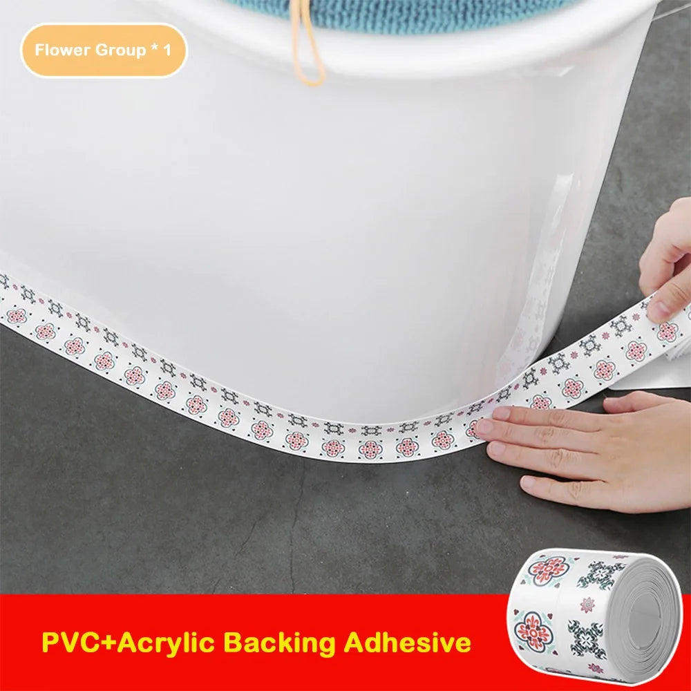 Durable Waterproof Caulk Tape Self Adhesive PVC Sealant Strip Mold-proof Printing Sink Sealing Tape for Countertop Bathroom Oasis Select 02 3.8cm-1.5m