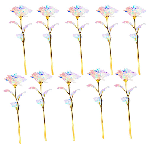 10pcs Galaxy Rose Forever Flower Artificial Luminous Light Rose Valentine's day Gifts Gold Foil Colorful Artificial Flower Oasis Select