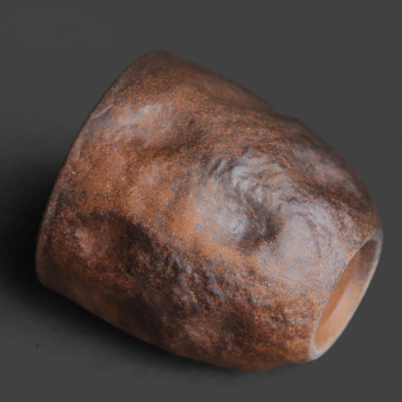 1PCS Rough Pottery Old Rock Clay Stone Texture Master Teacup Chinese Zen Kung Fu Tea Ceremony Drinking Tea Master Single Cup Oasis Select