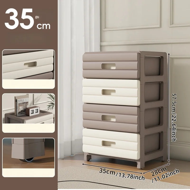 13.78 Inch Wide Drawer Storage Cabinet,3-6 Tier Rolling Mobile Organizer with Wheels,Gray/Brown Options for Living Room/Bedroom Oasis Select 4 Layers-Brown