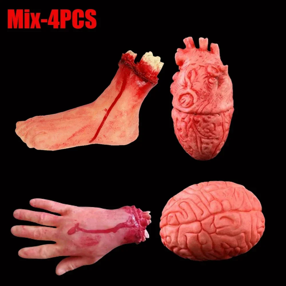 Halloween Fake Human Limbs Props – Hands, Feet, Brain & Heart
