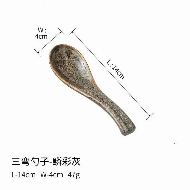 Kiln-fired Spoons Rice Spoons Soup Porridge Dessert Spoons Household Restaurant Oasis Select Spoon - Scale Gray