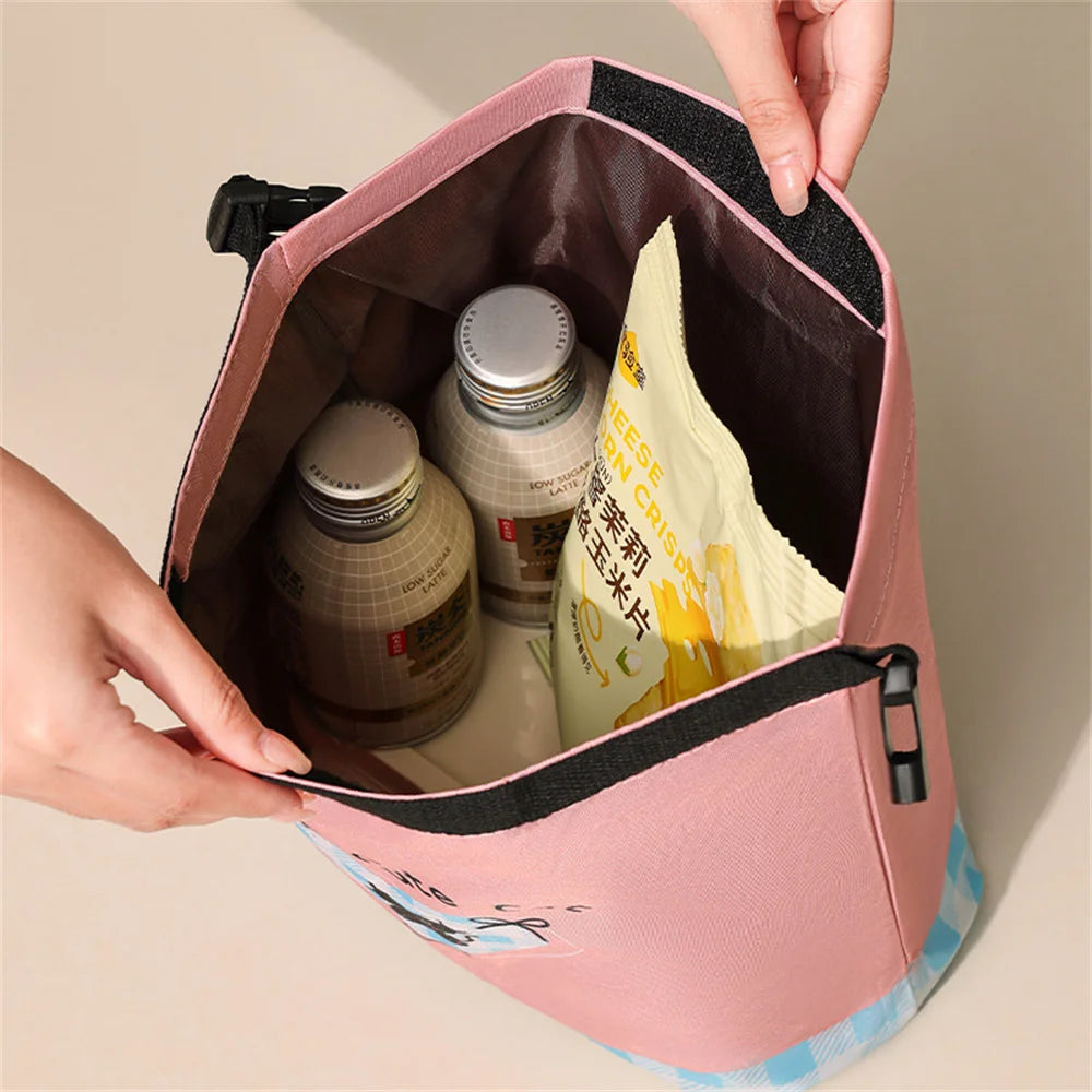 Pink Cherry Cat Insulated Lunch Box Bag Outdoor Waterproof Dinner Picnic Food Storage Bag Bento Box Thermal Bags Portabl Handbag Oasis Select