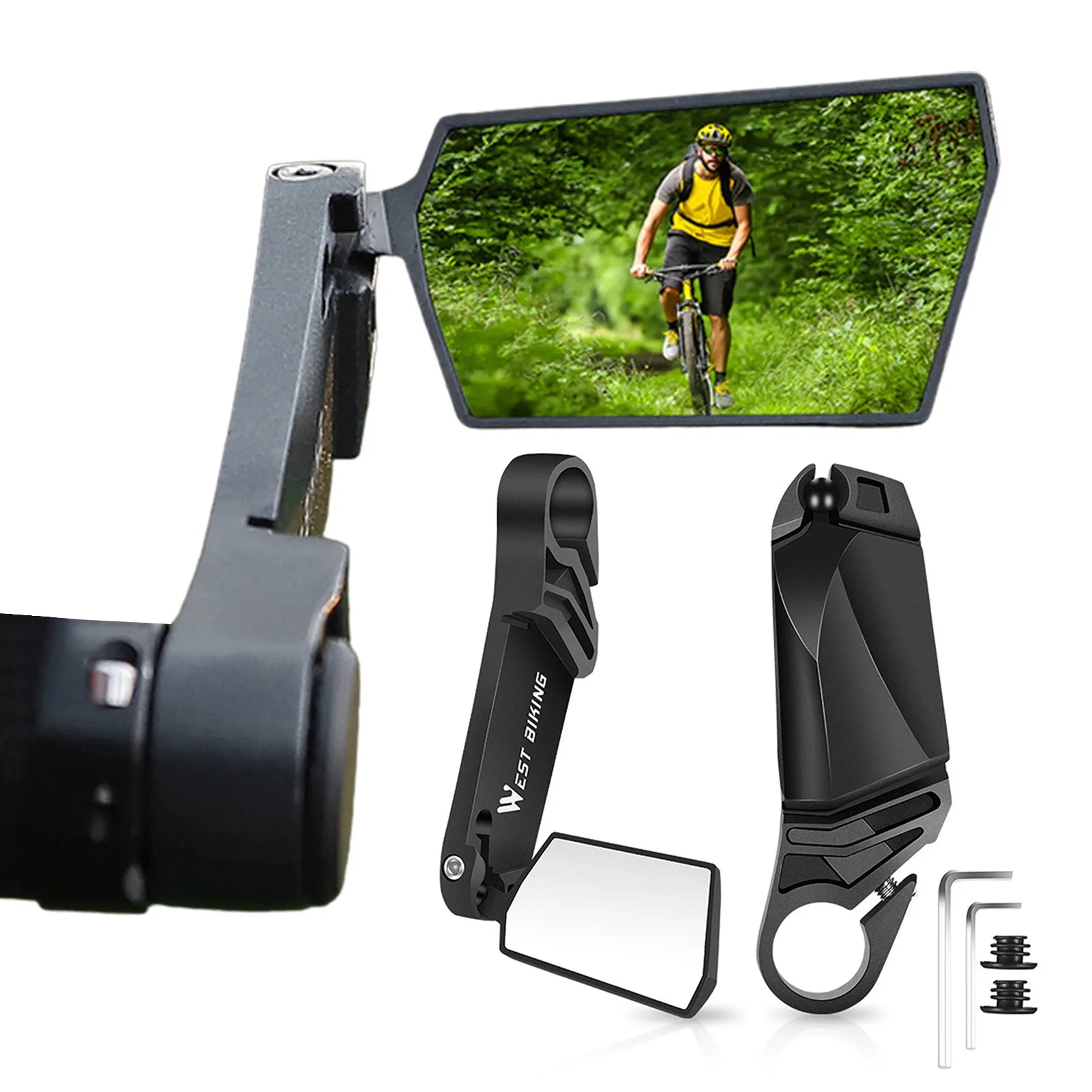 Bike Handlebar Mirror Foldable Bicycle Rear View Mirror 360 Degrees Rotation MTB Bike Horn Auxiliary Handlebar Rearview Mirror Oasis Select
