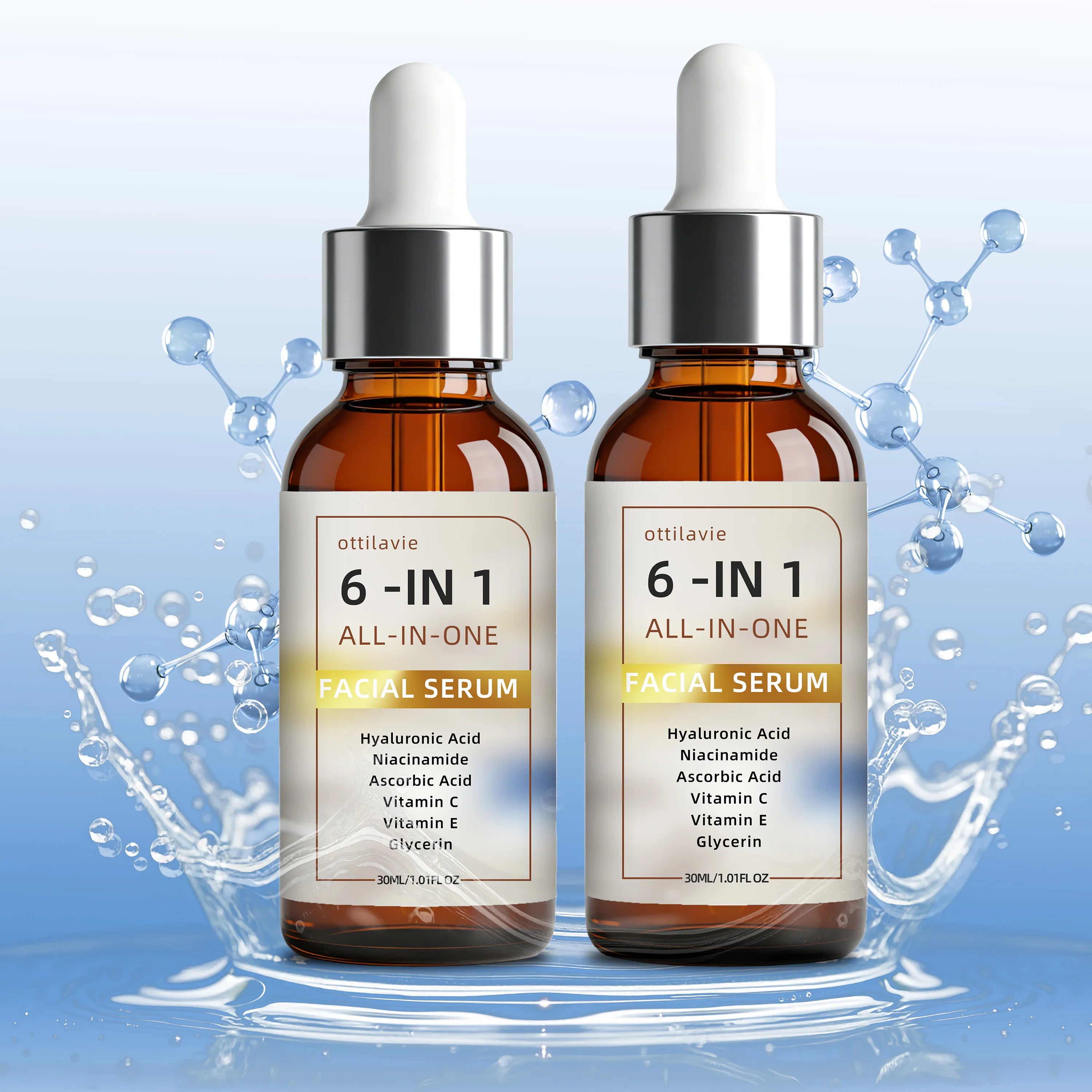Ottilavie 6-in-1 Facial Serum 2pc – Hydrate, Firm & Even Tone Facial Serum Set Oasis Select