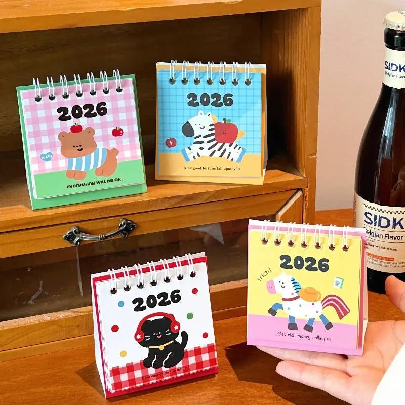 1Pcs Cartoon Portable Coil Monthly Calendar Planner 2026 Horse Year Mini Desk Calendar Office And Home Decor New Year's Present Oasis Select