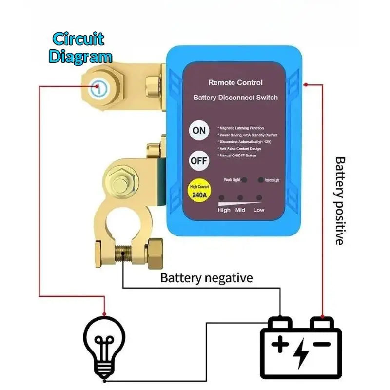 Remote Battery Disconnect 240A With LED Voltage Display Automatic Power Shut Off For Automobiles Oasis Select