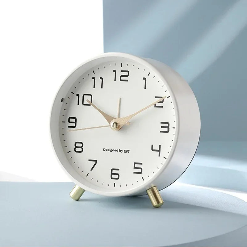 Nordic Light Luxury Quiet Alarm Clock Students Use A Simple Clock with A Frosted Metal Table Alarm Clock Oasis Select WHITE