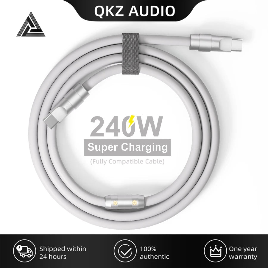 QKZ Type C 240W Super Fast Charging Cable PD 240W Flash Charging QKZ TC999 USBC Cable Oasis Select White 2m Type-C to Type-C