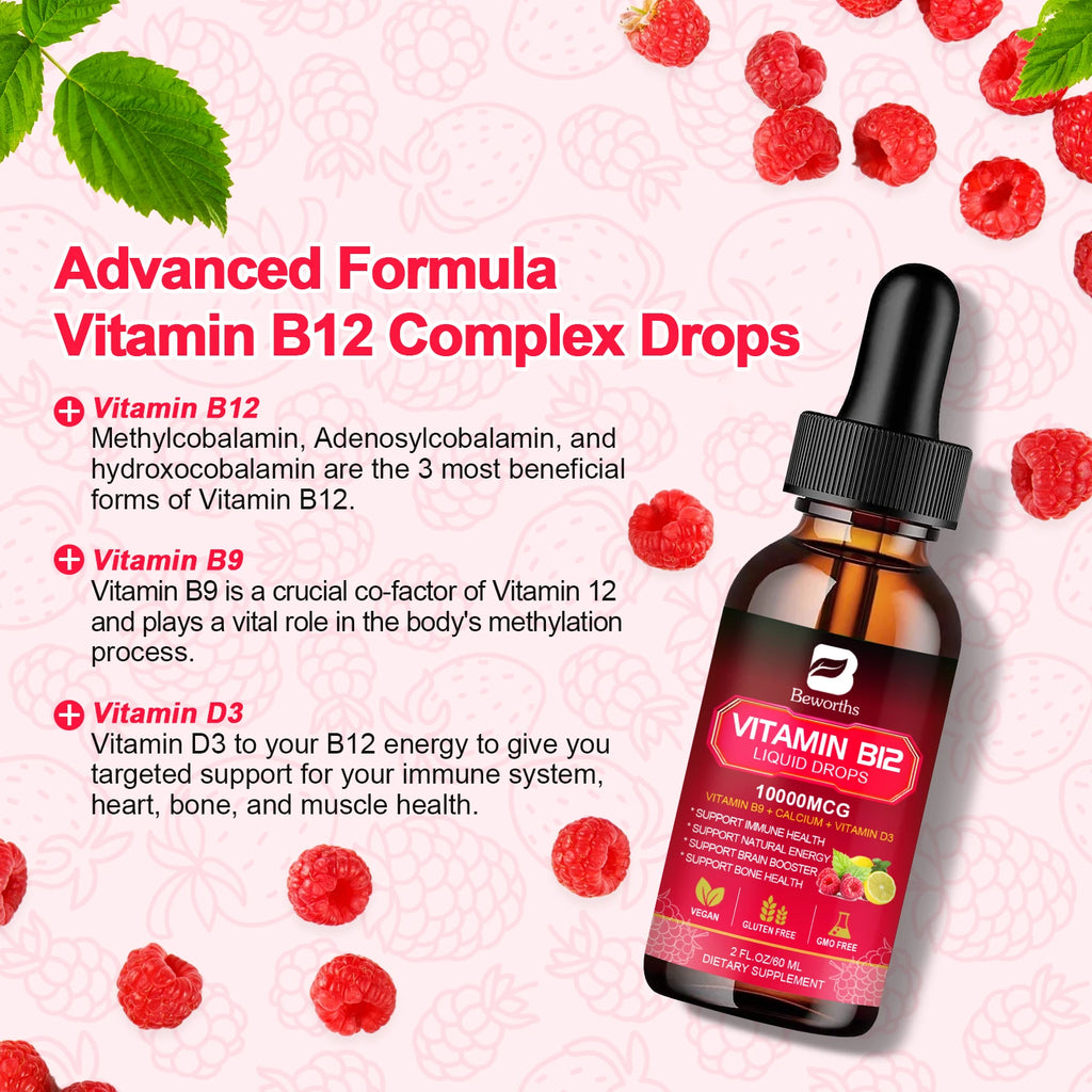 BEWORTHS Vitamin B12 Drops Energy Supplements Support Immune Health Protecting Cardiovascular Health Promote Digestion Oasis Select