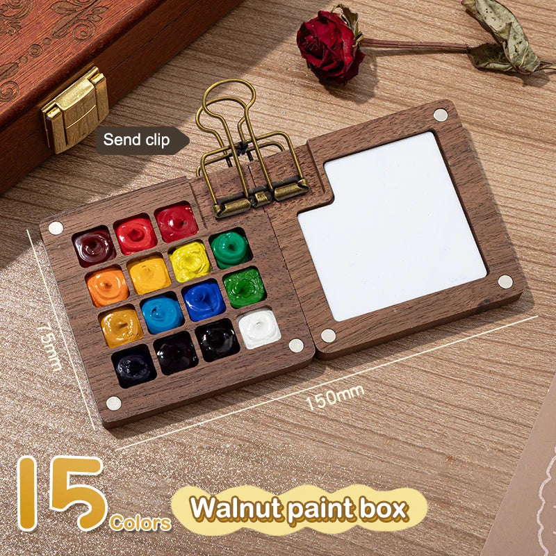 Mini Walnut Wood Watercolor Palette Portable Paint Box With Clip Travel Painting Paint Tray Art Supplies Sketchbook Palette Oasis Select A2