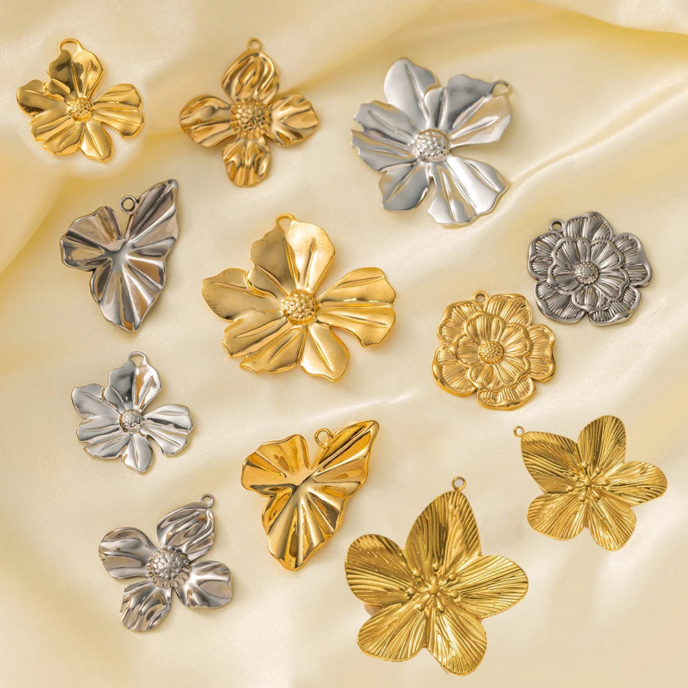 5pcs Large Stainless Steel Flower Charms Pendants Bulk for DIY Necklace Earring Bracelet Jewelry Crafts Making Accessories Oasis Select