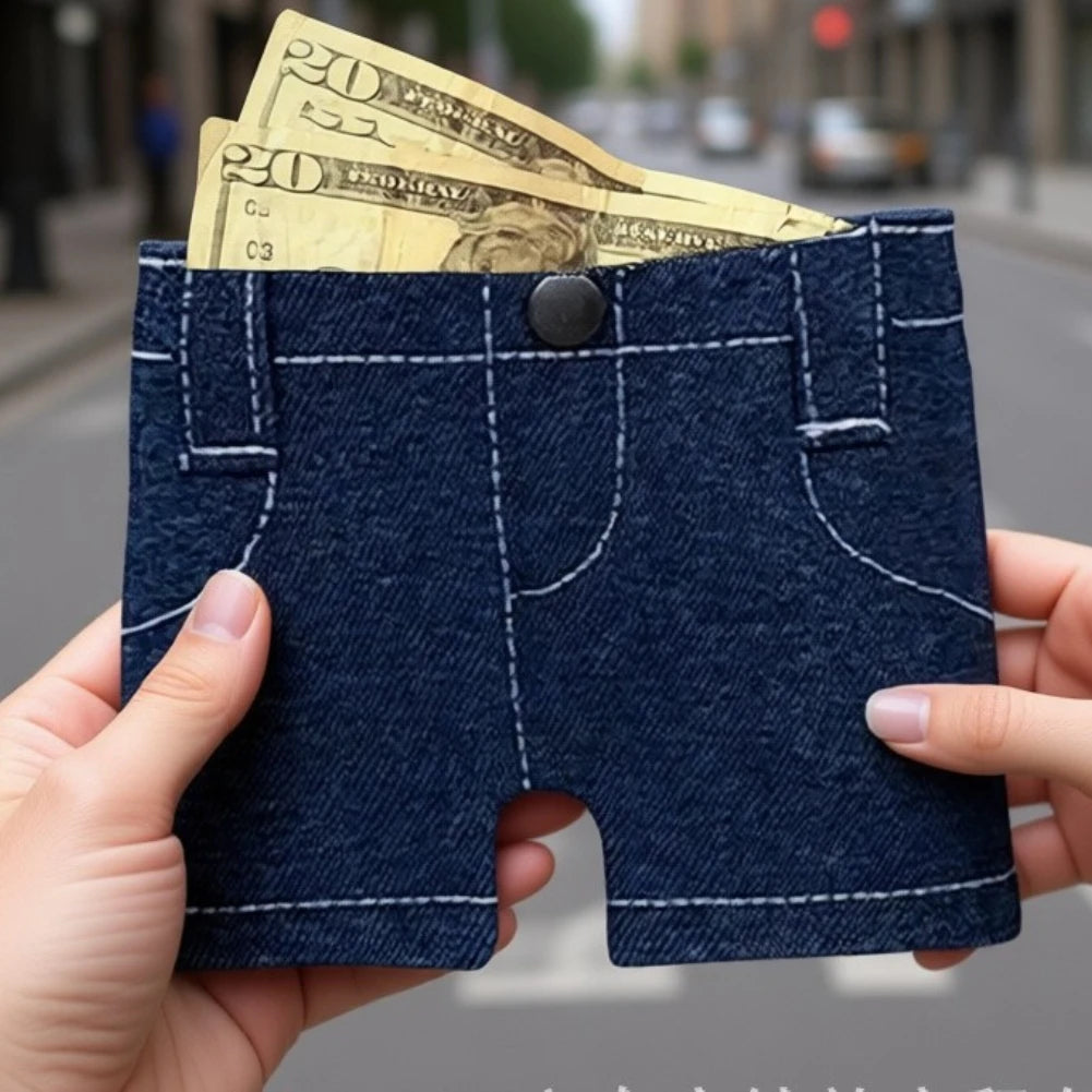 Mini Jeans Shaped Wallet Retro Denim Pants Style Foldable Coin Purse Card Holder Portable Small Cool Multi-functional Purse Oasis Select