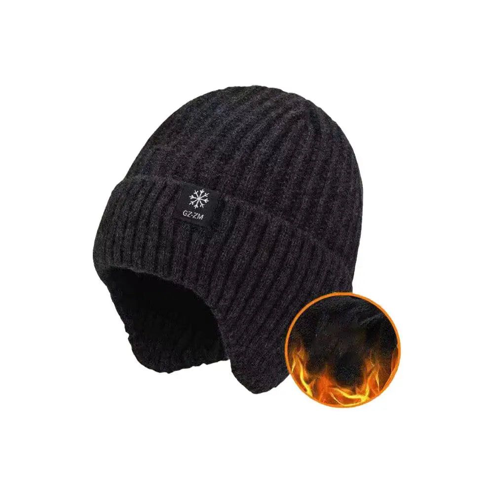 Men's Winter Knitted Beanie with Ear Protection – Snowflake Hat