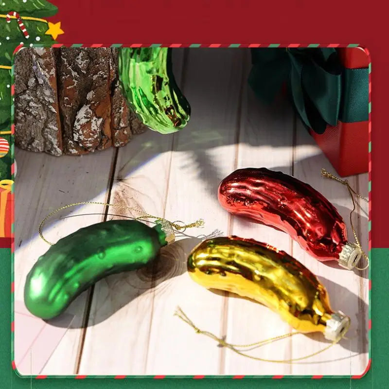 1Pcs Christmas Decorative Pickled Cucumber Pendant, Glass Ornament for Tree Hanging Oasis Select