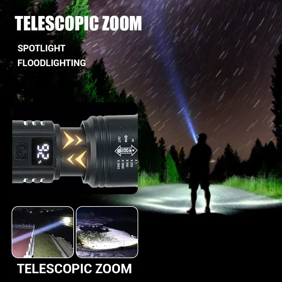 Most Powerful LED Flashlights Rechargeable Torch Lighting 3000M Tactical Lantern Ultra Powerful Flashlight With USB Charging Oasis Select