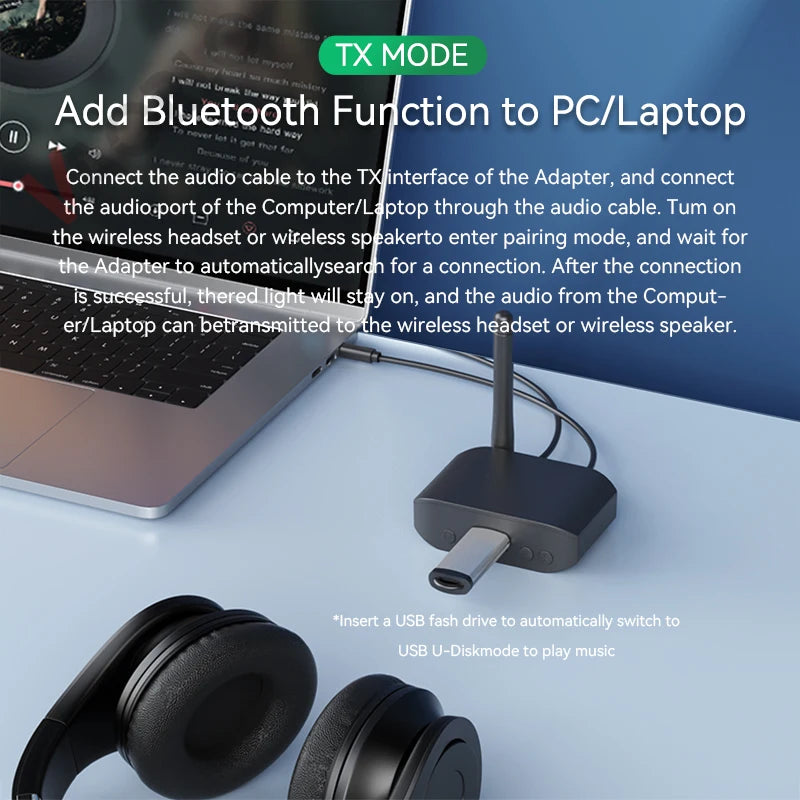 3 IN 1 Bluetooth 5.3 Audio Transmitter Receiver USB U-Disk Play 3.5mm AUX Stereo Music Wireless Adapter For Car PC TV Speaker Oasis Select