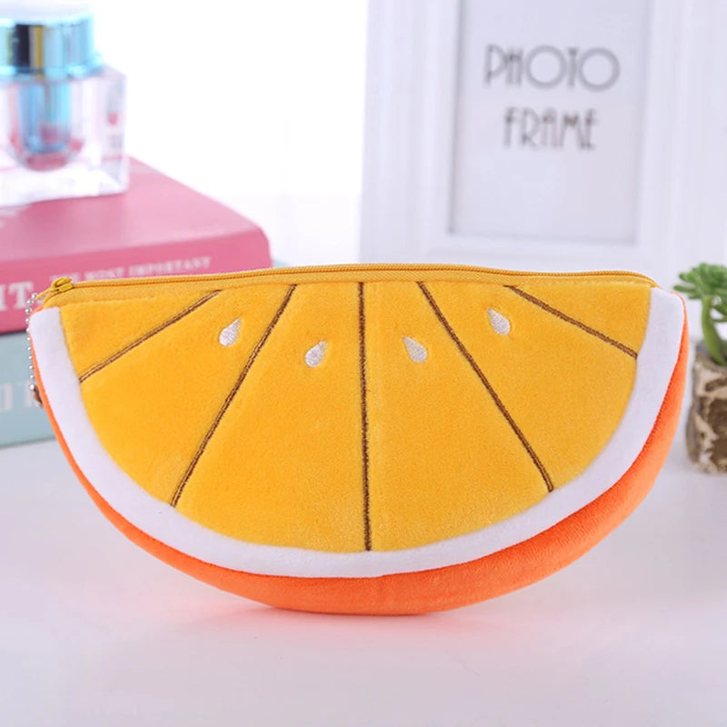 School Suppli Stationery Watermelon Pencil Case Cute Fruit Kawaii Plush Large Capacity Pencil Bag Cosmetics Case for Kids Gift Oasis Select A2