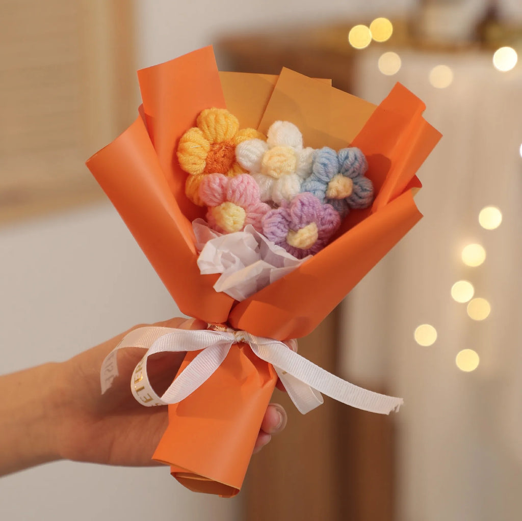 DIY Handwoven Knitted Flowers Bouquet Artificial Flower Knitted Woolen Flowers Woven Birthday Valentine's Day Gift Home Decor Oasis Select