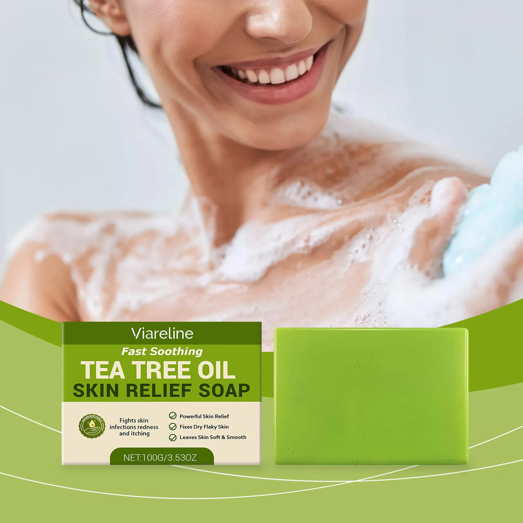 VIARELINE Tea Tree Oil Skin Soap Brighten Skin Clean Improve Roughness Oil Control Natural Plants Exfoliate Facial Soothing Soap Oasis Select