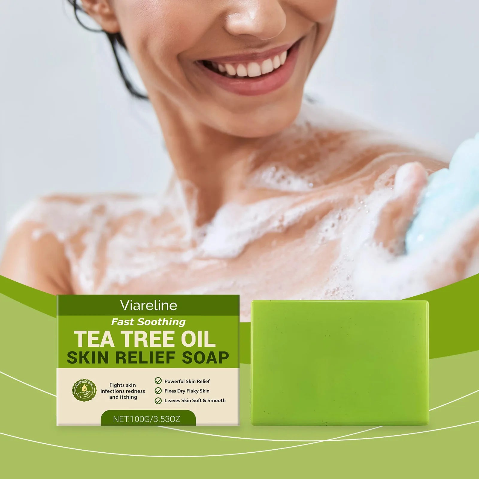 VIARELINE Tea Tree Oil Skin Soap Brighten Skin Clean Improve Roughness Oil Control Natural Plants Exfoliate Facial Soothing Soap Oasis Select