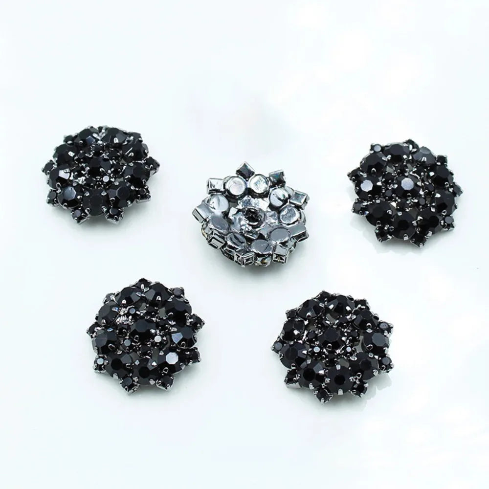 5pcs Flower Claw Rhinestone Button 22mm Black Glass Beads Decorative Trim Stones Glitter Crystal Clothes Sewing Buttons Oasis Select Black